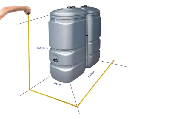 Citerne à mazout PE 2 x 1000L (=2000L) UV résist - jumelage longueur 3