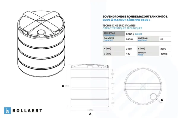 Cuve à mazout de 9400 litres en PE-HD - placement à l’intérieur ou à l’extérieur 2