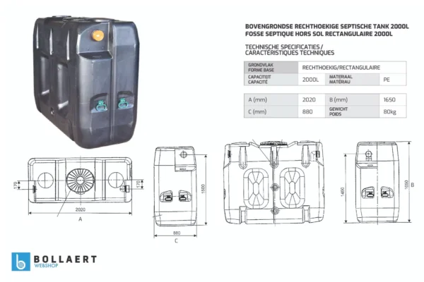 Fosse septique hors sol en plastique (PE) de 2000 litres 7