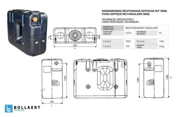 Fosse septique rectangulaire en plastique (PE) à enterrer de 1500 litres 8